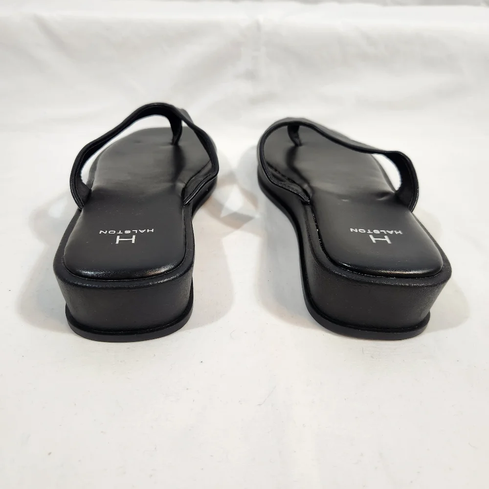 NIB Halston Black Leather Sandals Size 10 - Picture 4 of 6